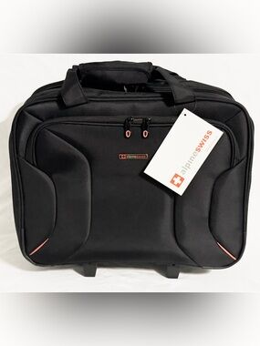 NWT Alpine Swiss Black Laptop Commuter Briefcase with Wheels